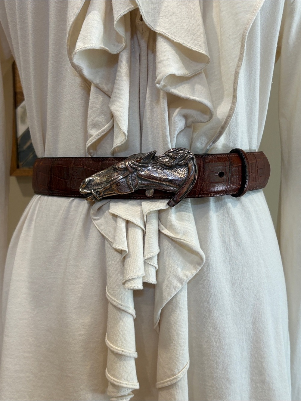 Vintage Brighton Brown Equestrian Horse Head Leather Belt size Medium